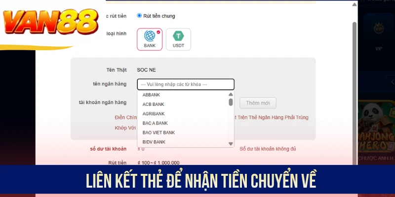 Liên kết thẻ để nhận tiền chuyển về