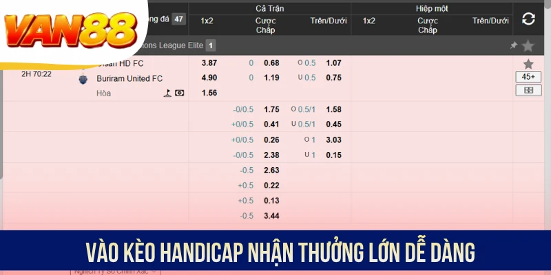 Vào kèo Handicap nhận thưởng lớn dễ dàng